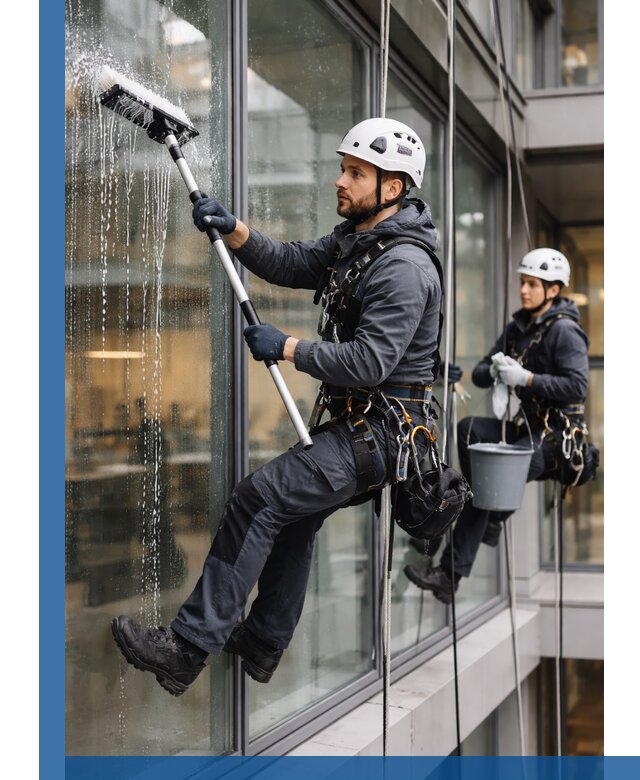 Профессиональная мойка витражей промышленными альпинистами в Кумертау