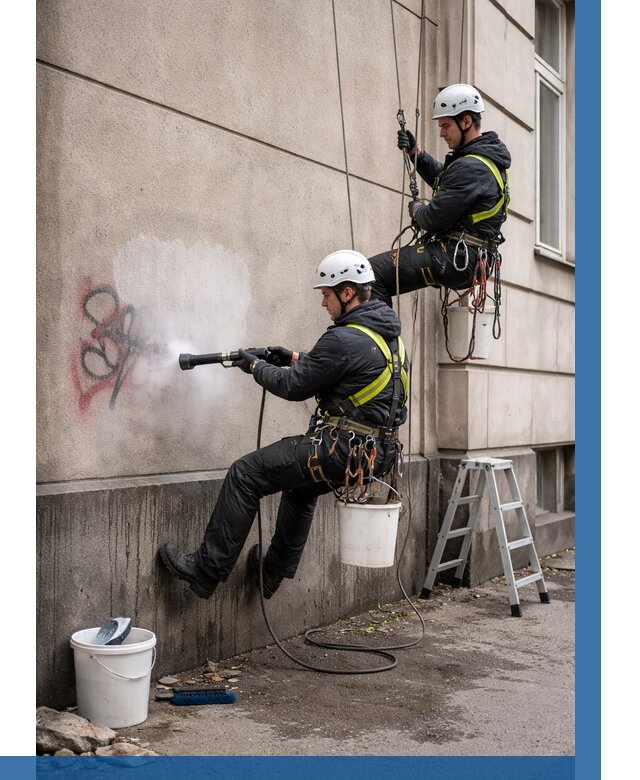 Удаление граффити с фасада в Кумертау от 4594 р. | ВЫСОТНИК-Кра