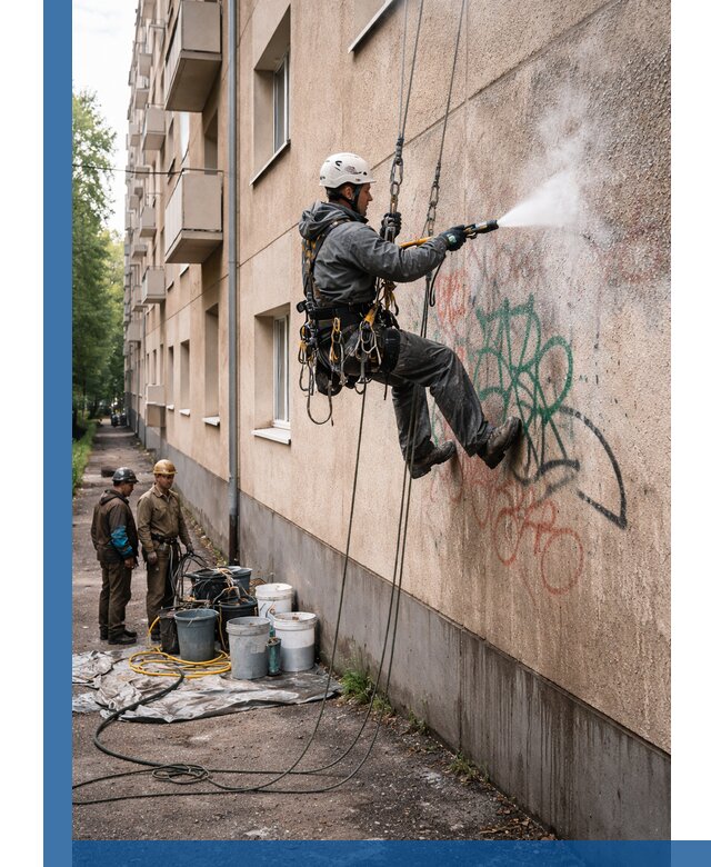 Удаление граффити с фасада в Кумертау без следов и повреждений