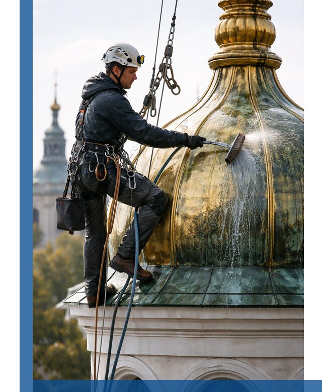 Профессиональная мойка куполов и шпилей высотными альпинистами в Кумертау