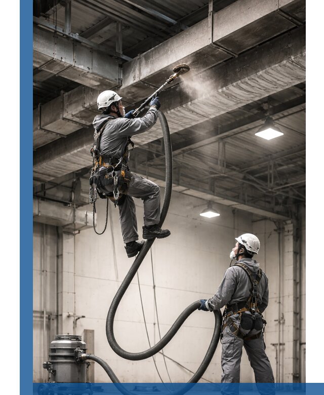 Обеспыливание потолочных конструкций в Кумертау промышленным альпинизмом