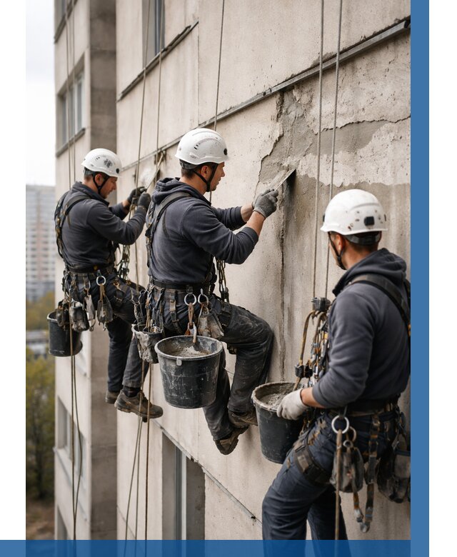 Ремонт бетонных элементов фасада в Кумертау от 2552 р. | ВЫСОТНИК-Кра