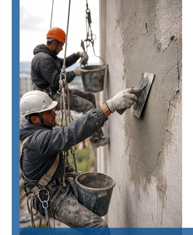 Штукатурка фасада на высоте в Кумертау профессиональные работы