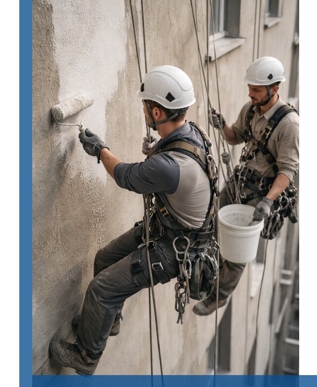 Грунтовка фасада на высоте в Кумертау промышленными альпинистами