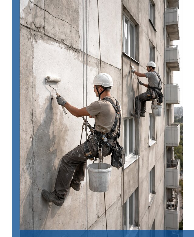 Покраска бетонного фасада в Кумертау для жилых и промышленных объектов