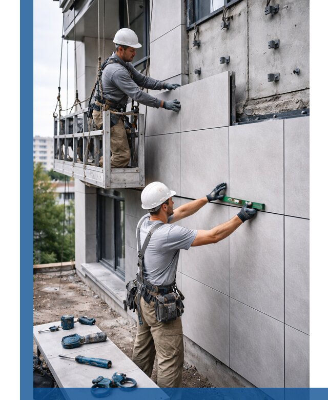 Монтаж керамогранита на фасад в Кумертау под ключ с гарантией качества