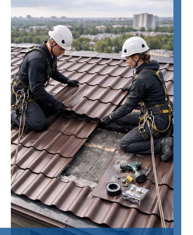 Ремонт металлочерепицы на крыше в Кумертау от 919 р. | ВЫСОТНИК-Кра