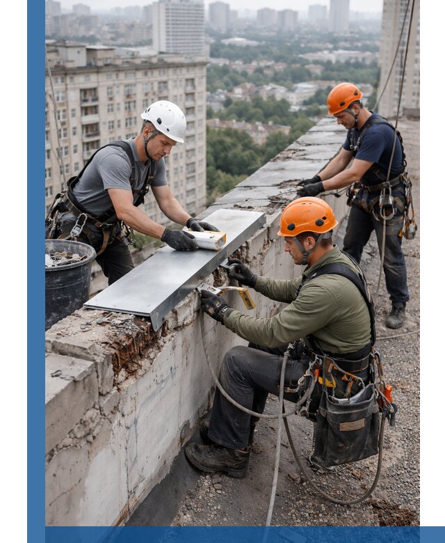 Ремонт парапета на кровле в Кумертау, высотные работы с гарантией