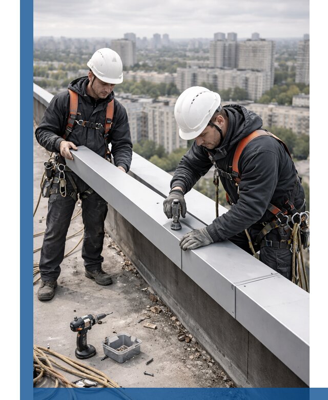 Монтаж парапетных крышек и ограждений кровли в Кумертау