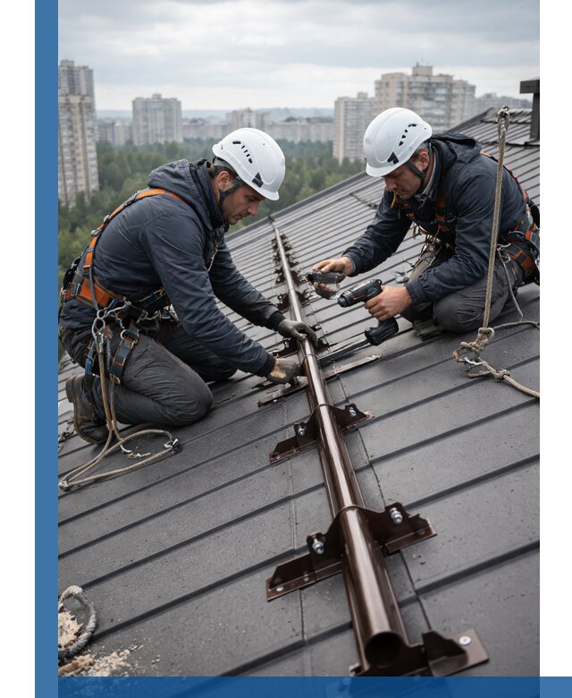 Монтаж снегозадержателей на кровле зданий в Кумертау под ключ