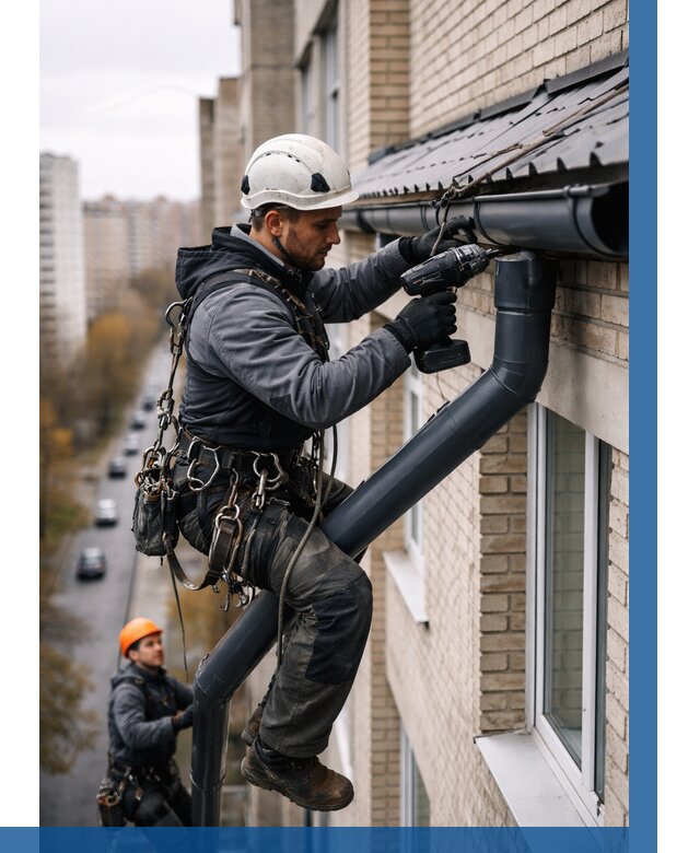 Монтаж водосточной системы на здании в Кумертау от 5105 р. | ВЫСОТНИК-Кра