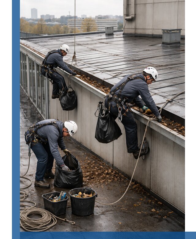 Очистка кровли по периметру в Кумертау силами промышленных альпинистов