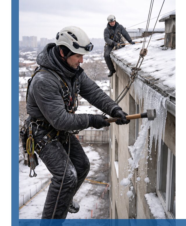 Сбивание и удаление сосулек с крыши в Кумертау безопасно