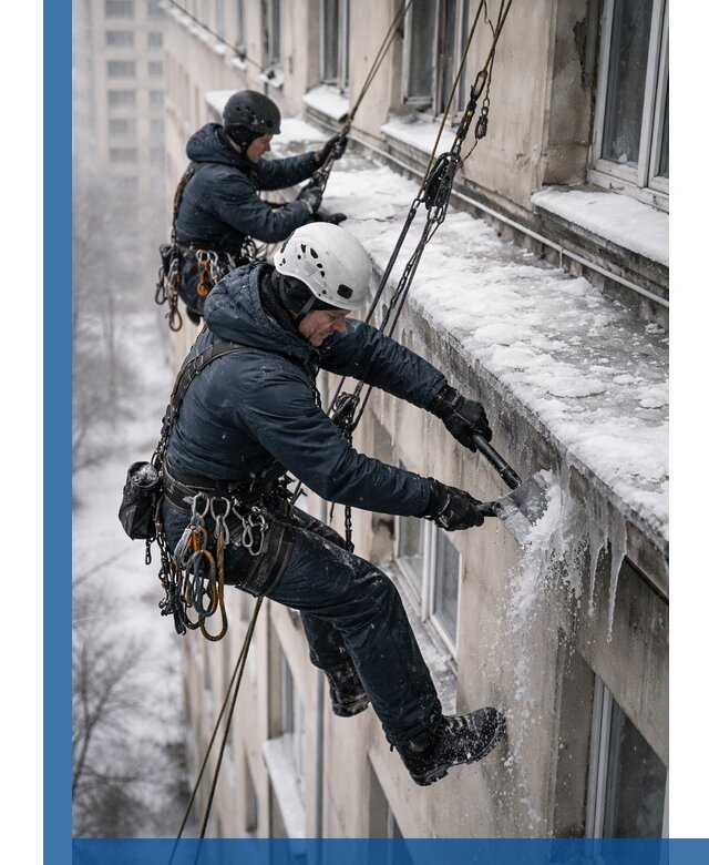 Удаление наледи и сосулек с карнизов в Кумертау профессионально