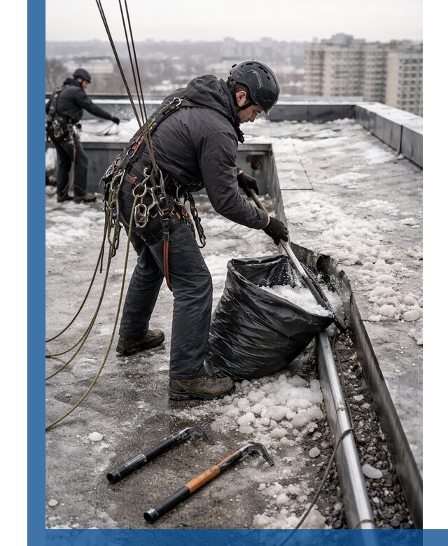 Аварийная очистка кровли в Кумертау от промальпинистов