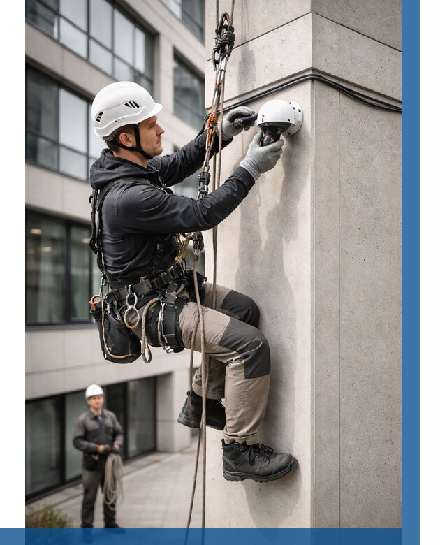 Монтаж камер видеонаблюдения на фасаде в Кумертау от 8678 р.-ВЫСОТНИК-Кра