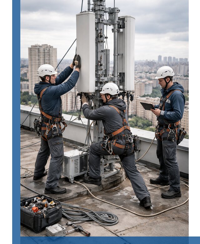 Монтаж антенн связи на крыше в Кумертау с вводом в эксплуатацию