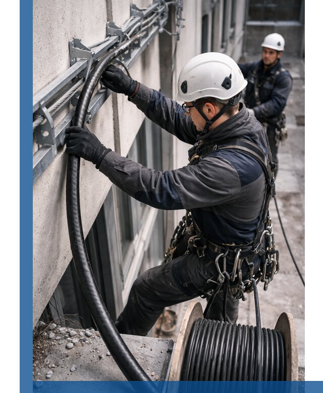 Протяжка кабеля питания на высоте в Кумертау с гарантией безопасности и качества