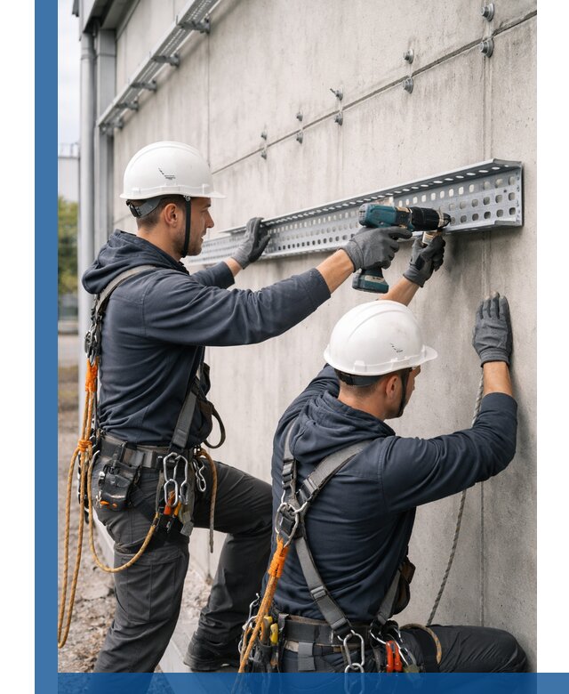 Монтаж кабельных лотков на фасаде зданий в Кумертау с гарантией