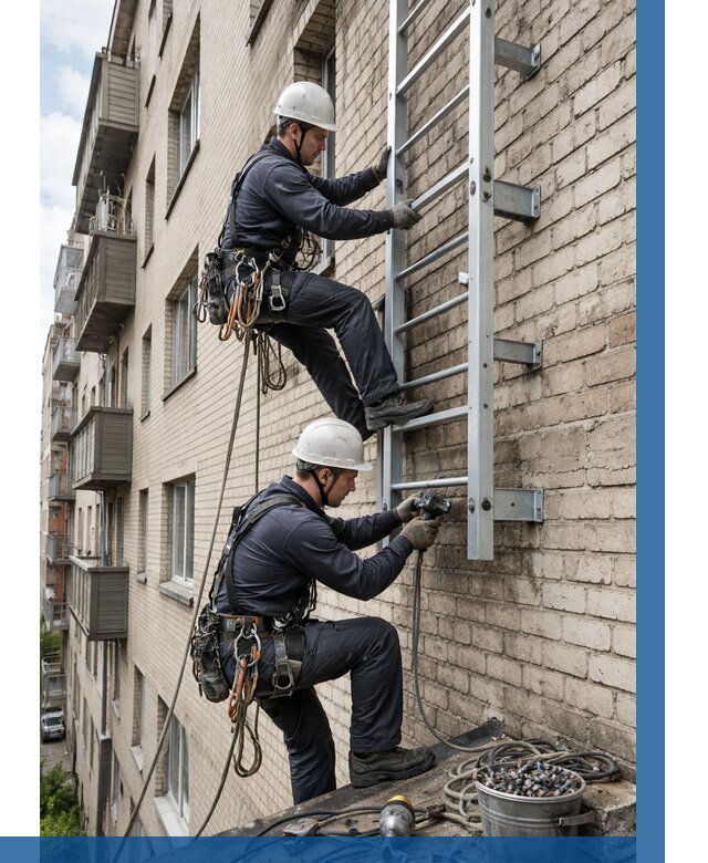 Монтаж пожарной лестницы в Кумертау от 25523 р заказать у ВЫСОТНИК-Кра