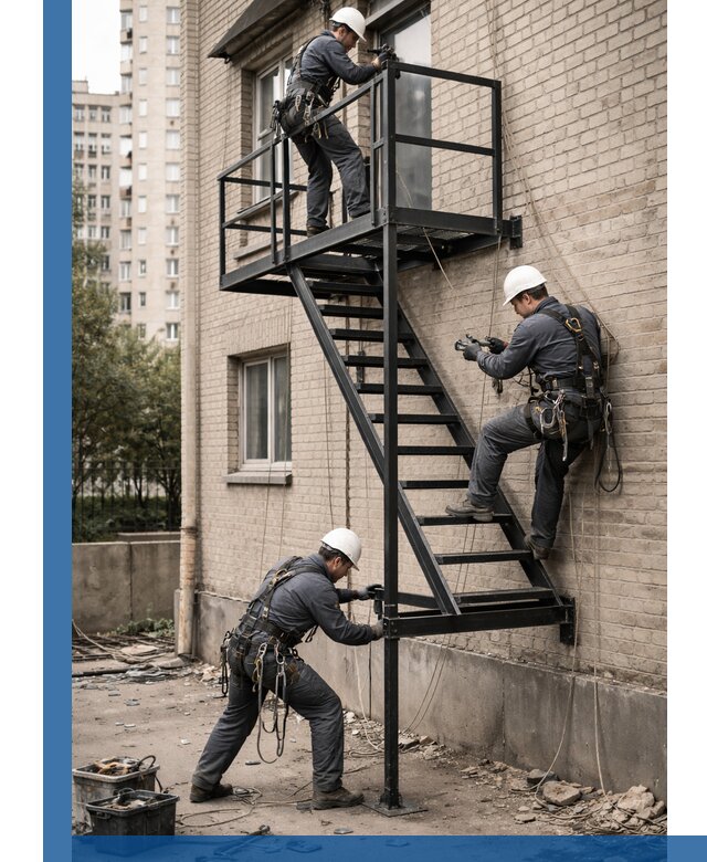 Монтаж пожарной лестницы в Кумертау, установка и крепление