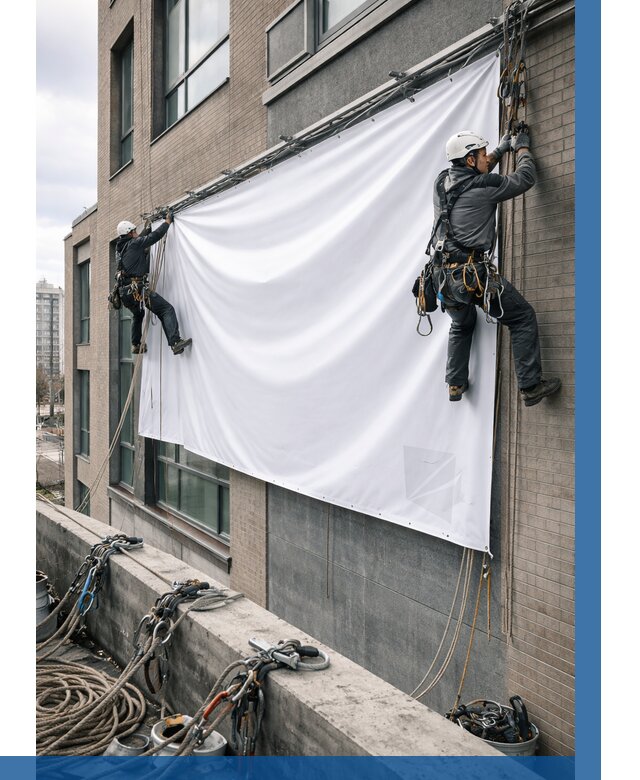 Монтаж баннеров на фасаде в Кумертау от 664 р. заказать ВЫСОТНИК-Кра