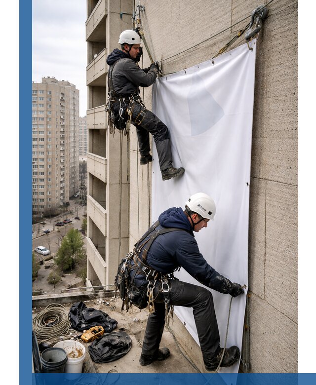 Профессиональный монтаж баннеров на фасаде в Кумертау