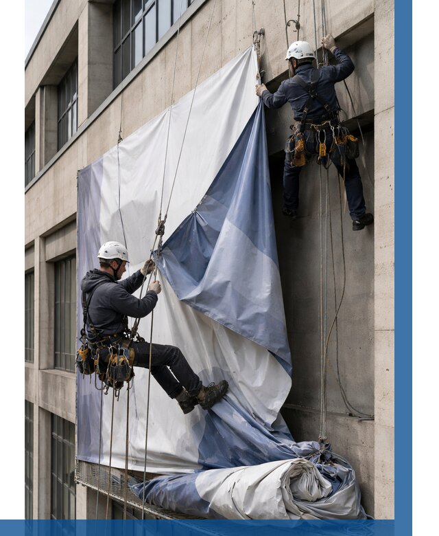 Демонтаж баннеров с фасада в Кумертау от 4594 р. | ВЫСОТНИК-Кра