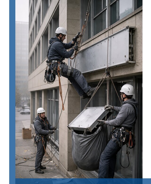 Демонтаж рекламной вывески с высотными работами в Кумертау