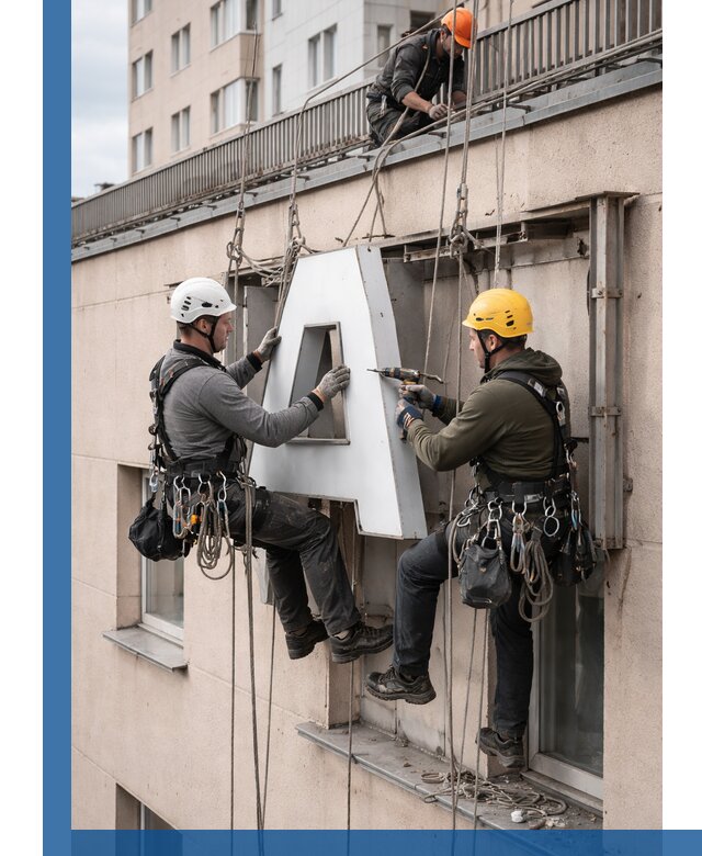 Ремонт и восстановление наружных вывесок на высоте в Кумертау