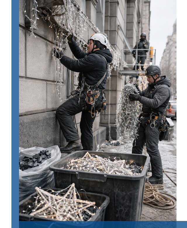 Демонтаж новогоднего оформления и гирлянд в Кумертау