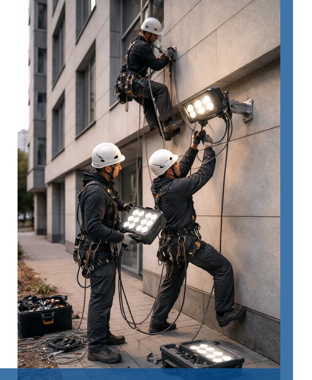 Монтаж прожекторов на фасаде в Кумертау от 7657 р. | ВЫСОТНИК-Кра