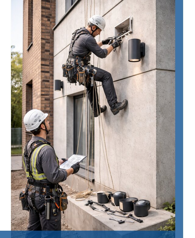 Монтаж фасадного освещения в Кумертау от 2552 р. | ВЫСОТНИК-Кра