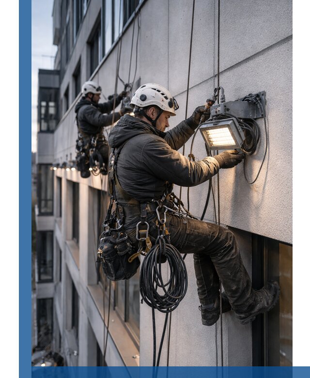 Монтаж фасадного освещения в Кумертау установка и подключение