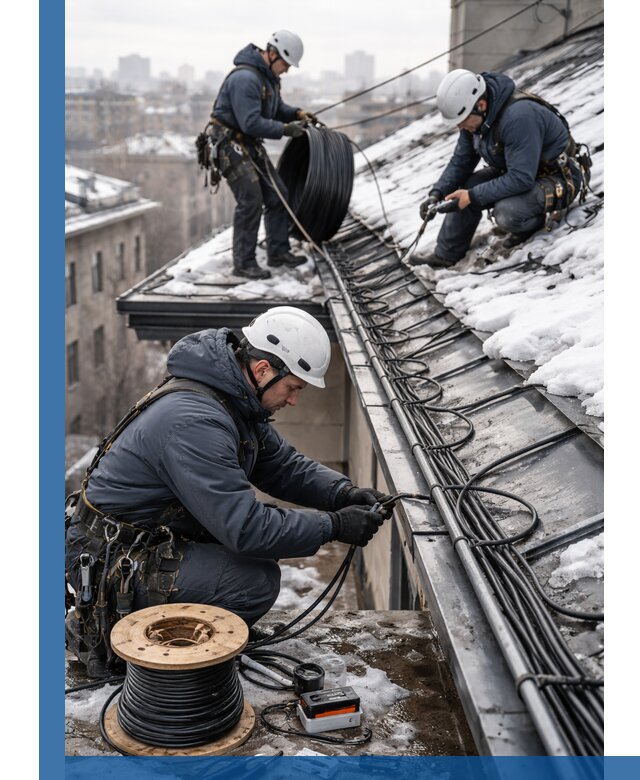 Монтаж греющего кабеля на кровле в Кумертау под ключ