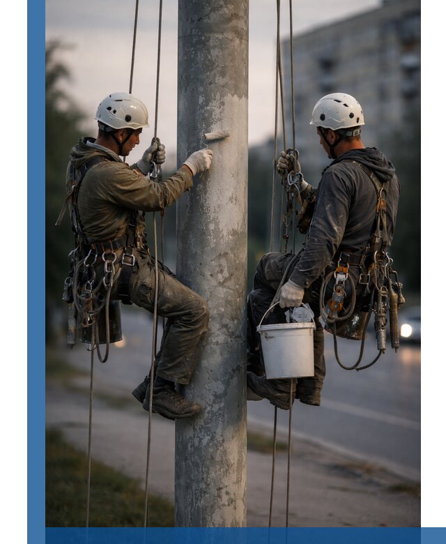 Покраска опор освещения и антикоррозийная защита в Кумертау