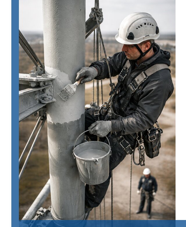 Покраска мачт связи в Кумертау промышленными альпинистами