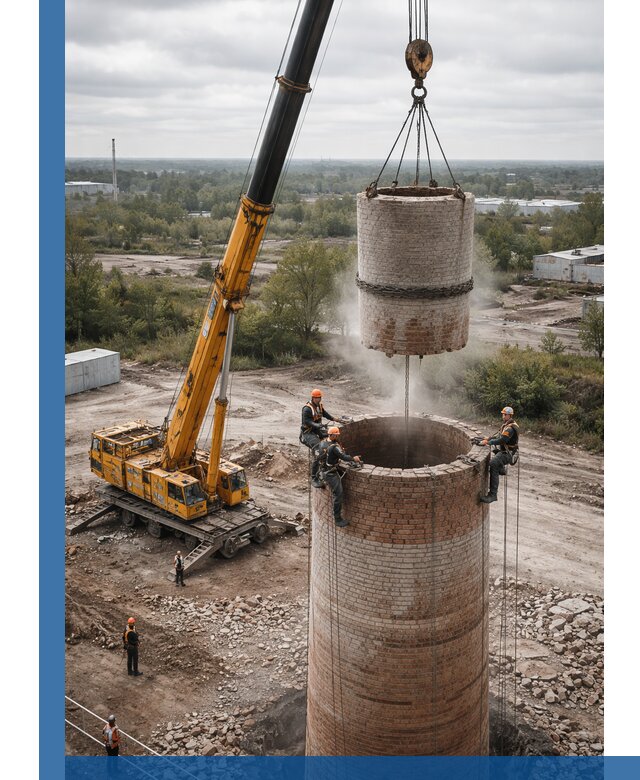 Демонтаж дымовой трубы в Кумертау с гарантиями безопасности