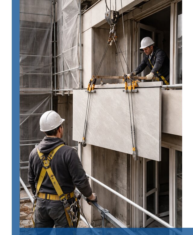 Подъем керамогранита на этаж в Кумертау грузчиками и техникой