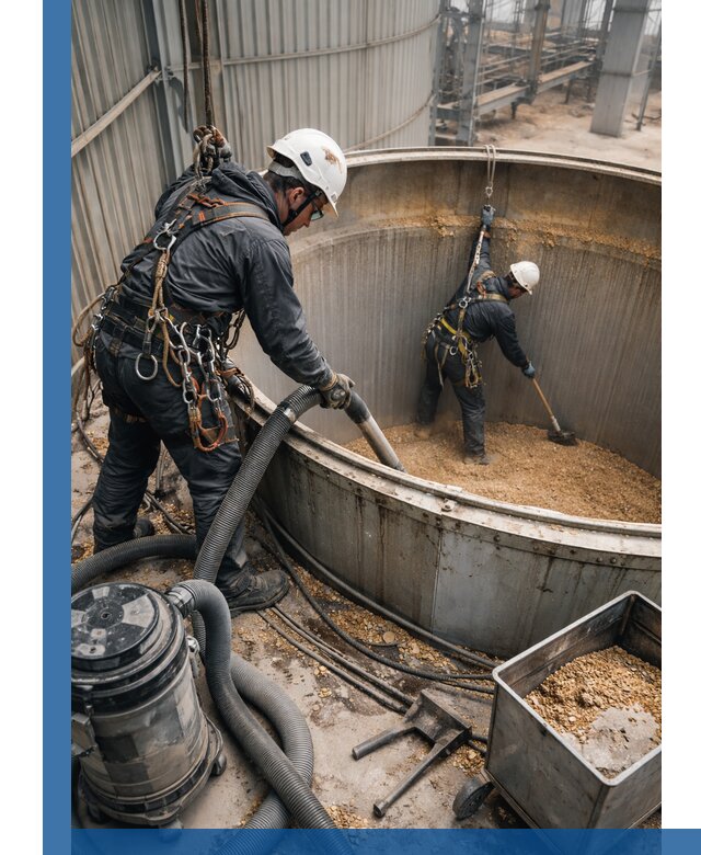 Профессиональная чистка зерновых бункеров в Кумертау с выездом