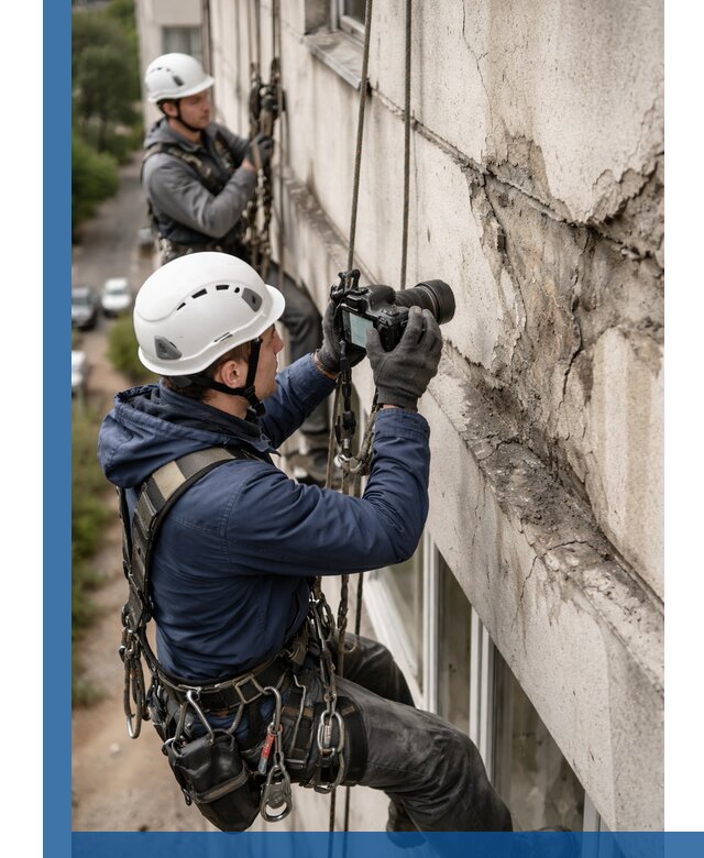 Фотофиксация дефектов фасада с высотной съемкой в Кумертау