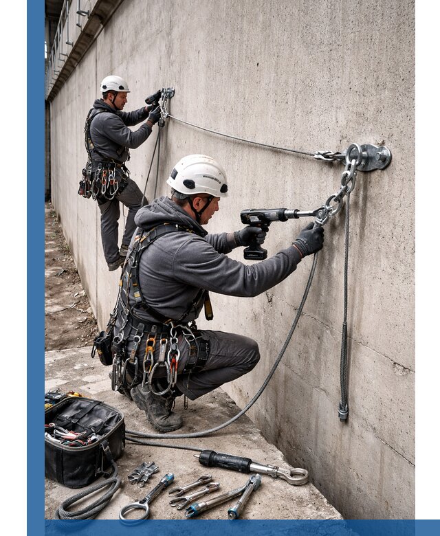 Монтаж анкерных линий высотной безопасности в Кумертау