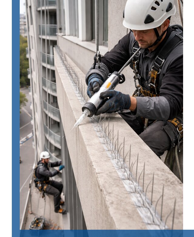 Установка шипов от птиц на фасадах и кровлях в Кумертау